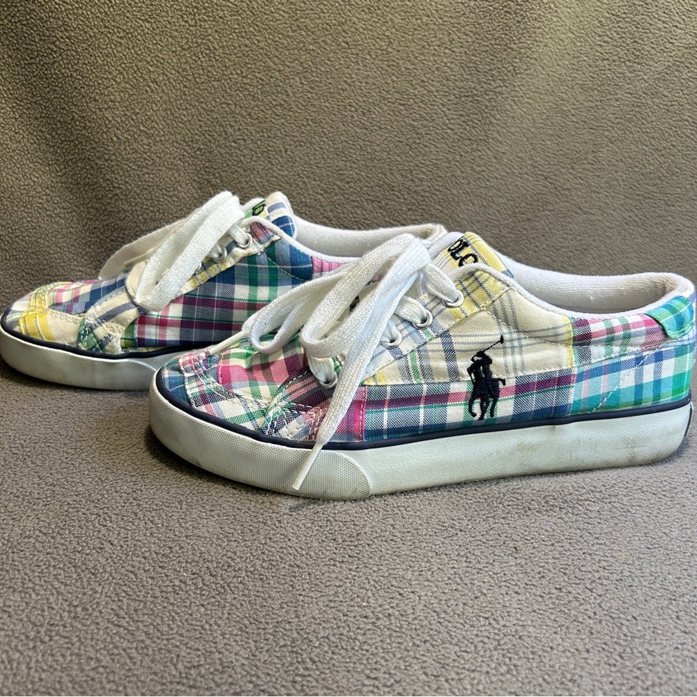 Ralph Lauren Polo Shoes Women’s Big Kids Size 4 Brisbane Sneaker Plaid Pink Y2K